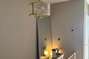Brass and ribbed glass pendant light fitting