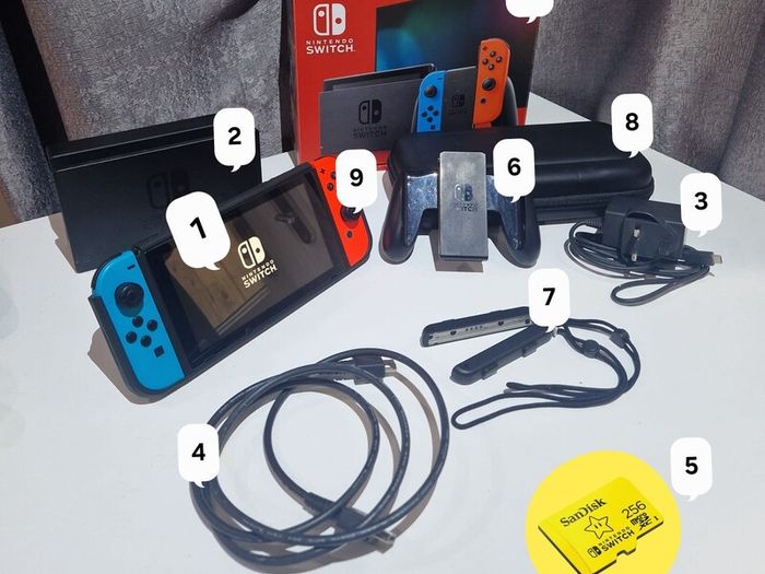 Nintendo Switch V2 (Improved Battery) Bundle + 256GB SD Card & Extras