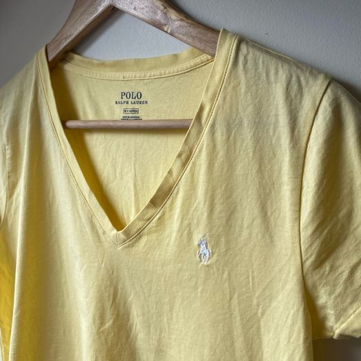 Polo Ralph Lauren Womens V Neck T Shirt Classic Short Sleeve Yellow