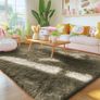 Fluffy Washable Large Rugs Living Room 120 x 160 cm, Khaki Green  Anti Slip Carpet, Soft Thick Pile Bedside Rug, Shaggy Rugs for Kids Bedroom, Nursery Image 4
