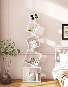 Cube Bookcase, 5-Tier Metal Bookshelf, 180cm Floor-Standing Shelf, Open Display Shelving Unit, Powder Coating Process, Matte Finish, Geometric Design, for Living Room, Study, White