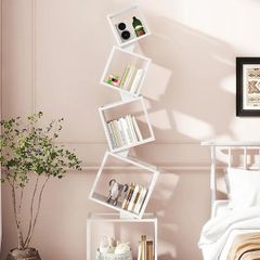 Cube Bookcase, 5-Tier Metal Bookshelf, 180cm Floor-Standing Shelf, Open Display Shelving Unit, Powder Coating Process, Matte Finish, Geometric Design, for Living Room, Study, White
