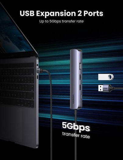 Ultra Slim 5 In 4k 1 Usb-c To 2 Usb (3.0)+hdmi+rj45 +pd