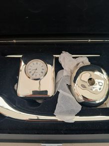 Newbridge Silver Writing Set & Desk Clock
