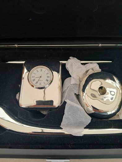 Newbridge Silver Writing Set & Desk Clock