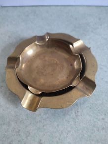 Rare find  2 x Old Vintage Brass Small Ashtrays Insert inside each other for easy cleaning .