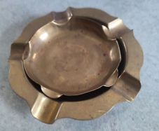 Rare find  2 x Old Vintage Brass Small Ashtrays Insert inside each other for easy cleaning .
