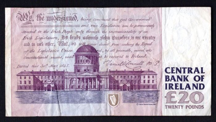 1995 Ireland IR20 Daniel O Connell Banknote Series C. Note issued 30/11/95. Serial number GFB657625