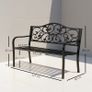 Metal Garden Bench with Floral Backrest and Armrests - Black Image 2