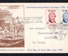 1959 Ireland Bicentenary of the Foundation of the Arthur Guinness Brewery in Dublin Commemorative Stamp Illustrated First Day Cover (FDC) with Luminiceh (Limerick) steele cancel