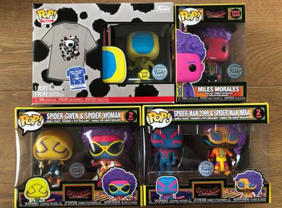 Funko Spider-Man: Across the Spider-Verse Blacklight Bundle (6 Pops & T-Shirt)