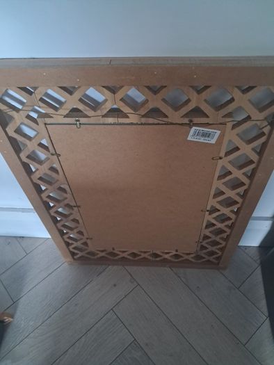 Wall mirror with lattice wood frame