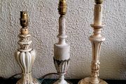 Vintage trio of graduated italian polychrome &amp; wooden table lamps