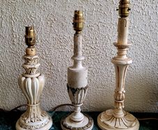 Vintage trio of graduated italian polychrome & wooden table lamps