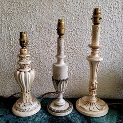 Vintage trio of graduated italian polychrome & wooden table lamps