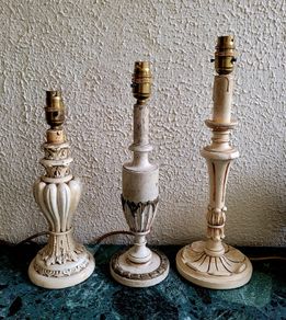 Vintage trio of graduated italian polychrome & wooden table lamps