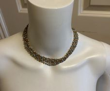 Beaded blue and gild tone necklace