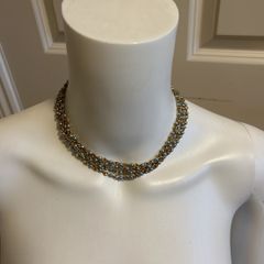 Beaded blue and gild tone necklace