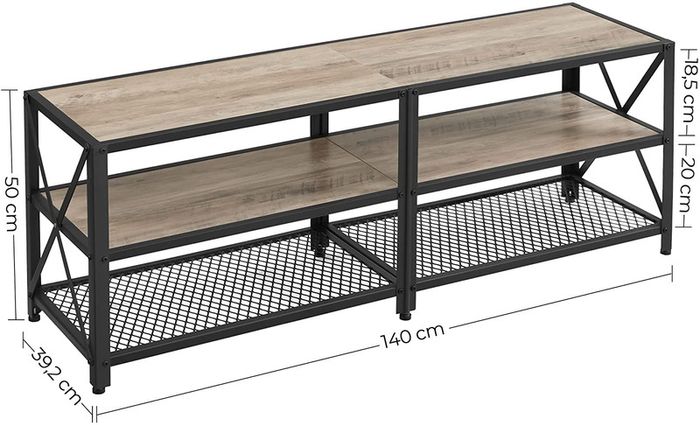 _TV Cabinet, TV Table, Lowboard for TVs up to 60 inches, TV Cabinet with Shelves, Steel Frame, TV Shelf for Living Room, Bedroom, Greige-Black