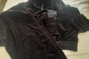 ladies 2 piece  black velor hooded  leasure set