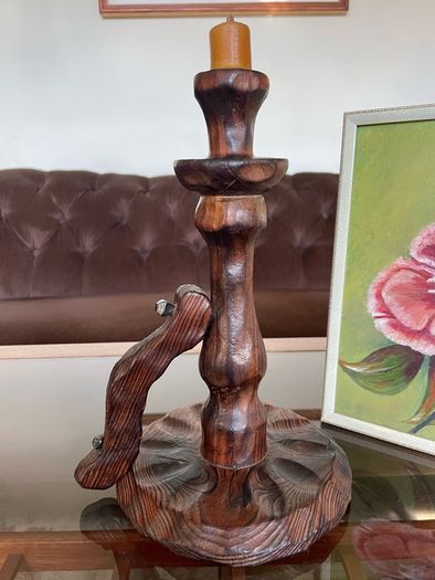 Primitive Candle Stick Antique Style Wood with Iron Tacks