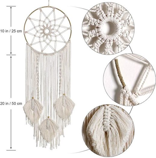 Boho Dream Catchers for Bedroom-Macrame Woven Wall Hanging Handmade Dreamcatcher with Tassel Decoration Bedroom Decor Ornament Craft,Beige (FREE SHIPPING)