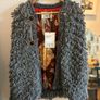 Zara faux sherling grey open coat with chain closure Image 7