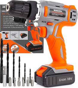 13Pc Cordless Drill Driver 18V/20V-Max Lithium-Ion, Electric Screwdriver, Accessory Kit, LED Work Light, Quick Change Battery & Charger Included (FREE POSTAGE)