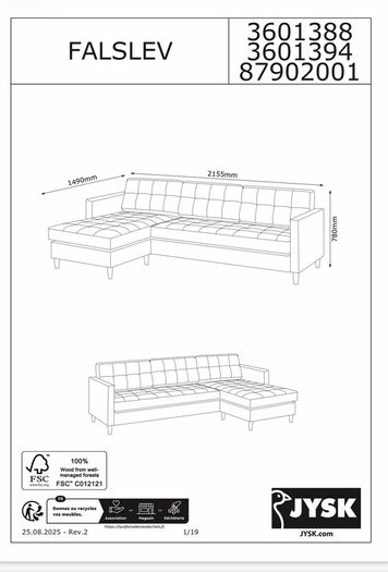 Sofa 3 Seater with Chaise Lounge Grey