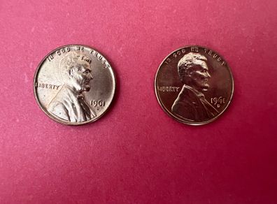 America ( Usa ) Lincoln 1961 Scarce   1 Cent 2 Coins  Scarce In Unc