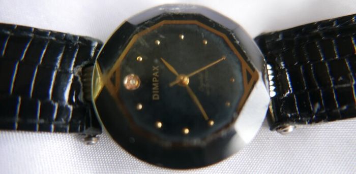18k Gold Plated Vintage Dimpax Crystal Blue Glass Ladies Quartz Wrist Watch (some Scratches On The Crystal)