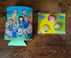 Family Guy Pin Badges and Can Cooler