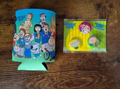 Family Guy Pin Badges and Can Cooler