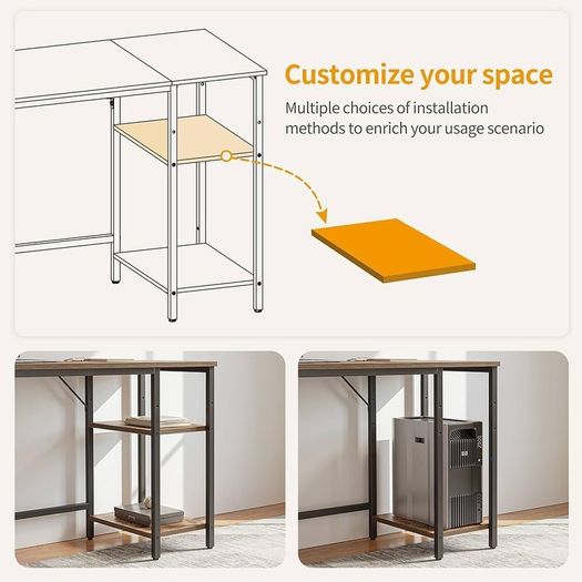 MULTIPLE SIZES AVAILABLE 100 cm Computer Home Office Desk, Small Desk Study Writing Table with Storage Shelves, Modern Simple PC Desk, Brown