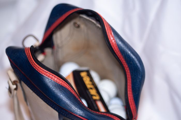Stylish vintage leather golf practice ball bag with balls