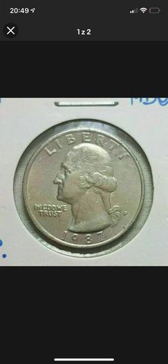Coin quarter Dollar Washington 1987 P