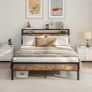 King Size Bed Frame with Storage Wooden Headboard Image 10