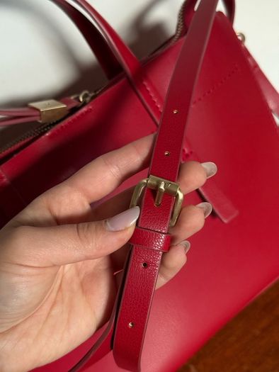 Zara Red Faux Leather Tote handbag Size M