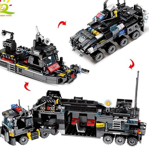 New City Police Series SWAT 8 In 3 City Police Truck Station Building Blocks Bricks Robot Aircraft sets toys Similar to Lego