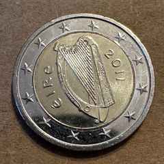 2011 Ireland 2 Euro Regular Coin. Circulated. In good condition.