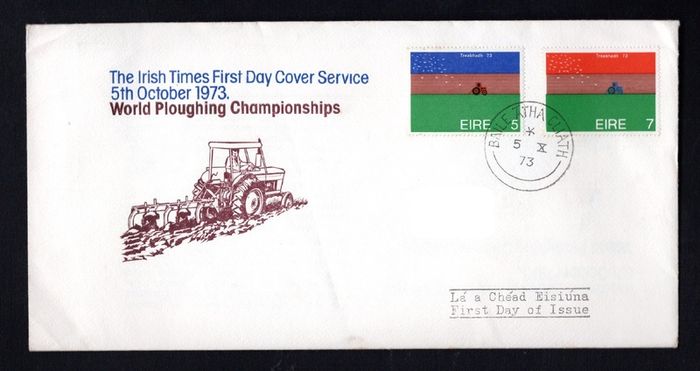 1973 Ireland World Ploughing Championship: Wellington Bridge Commemorative Stamp Illustrated The Irish Times Addressed First Day Cover (FDC).