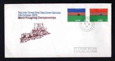 1973 Ireland World Ploughing Championship: Wellington Bridge Commemorative Stamp Illustrated The Irish Times Addressed First Day Cover (FDC).