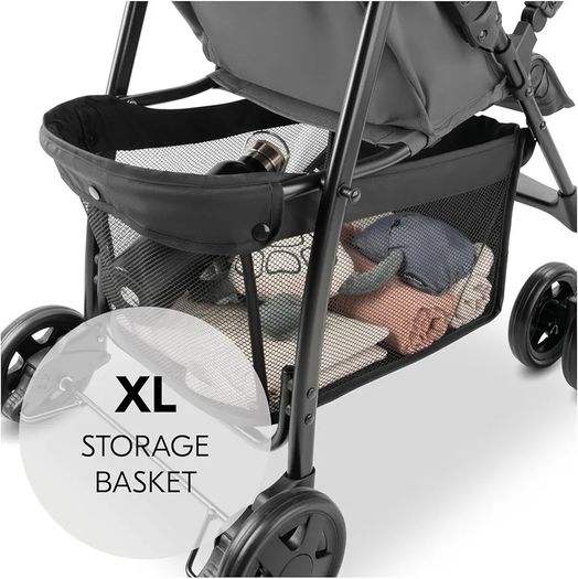 Grey - Super Lightweight Travel Pushchair with Raincover (only 5.9 kg) Compact & Foldable, Fully Reclining, XL Storage Basket, from Birth up to 15 kg