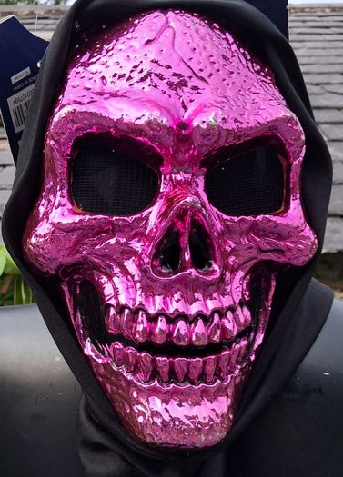 FrightZone - Metallic Pink Hooded Skull Mask All in One