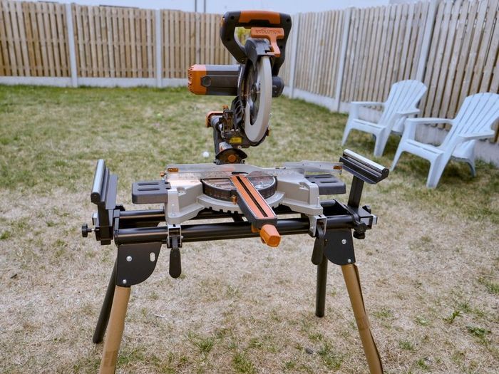 Evolution R255SMS-DB 255mm Double Bevel Sliding Mitre Saw + Evolution Stand