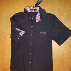 Black shirt brand new with red check detail short sleeve size M