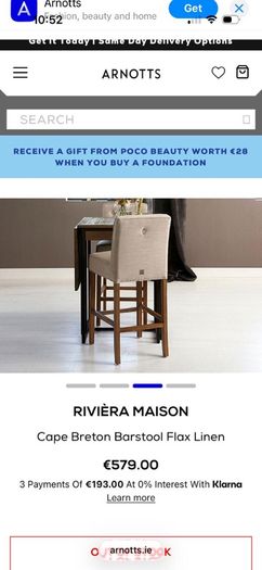 New in box Cape Breton barstool in linen flax by riviera maison
