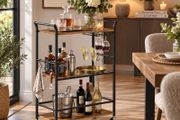 Serving Trolley with Wine Rack &amp; Glass Holder  3 Tier Rustic Brown &amp; Black Bar Cart