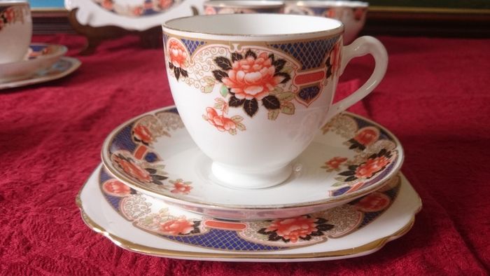 Vintage Plant Tuscan Imari 15 Piece Gold Gilt Tea Set For 4 Person Setting Made In England