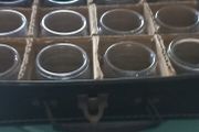 vintage set of 12 jars in lovely leather carry case